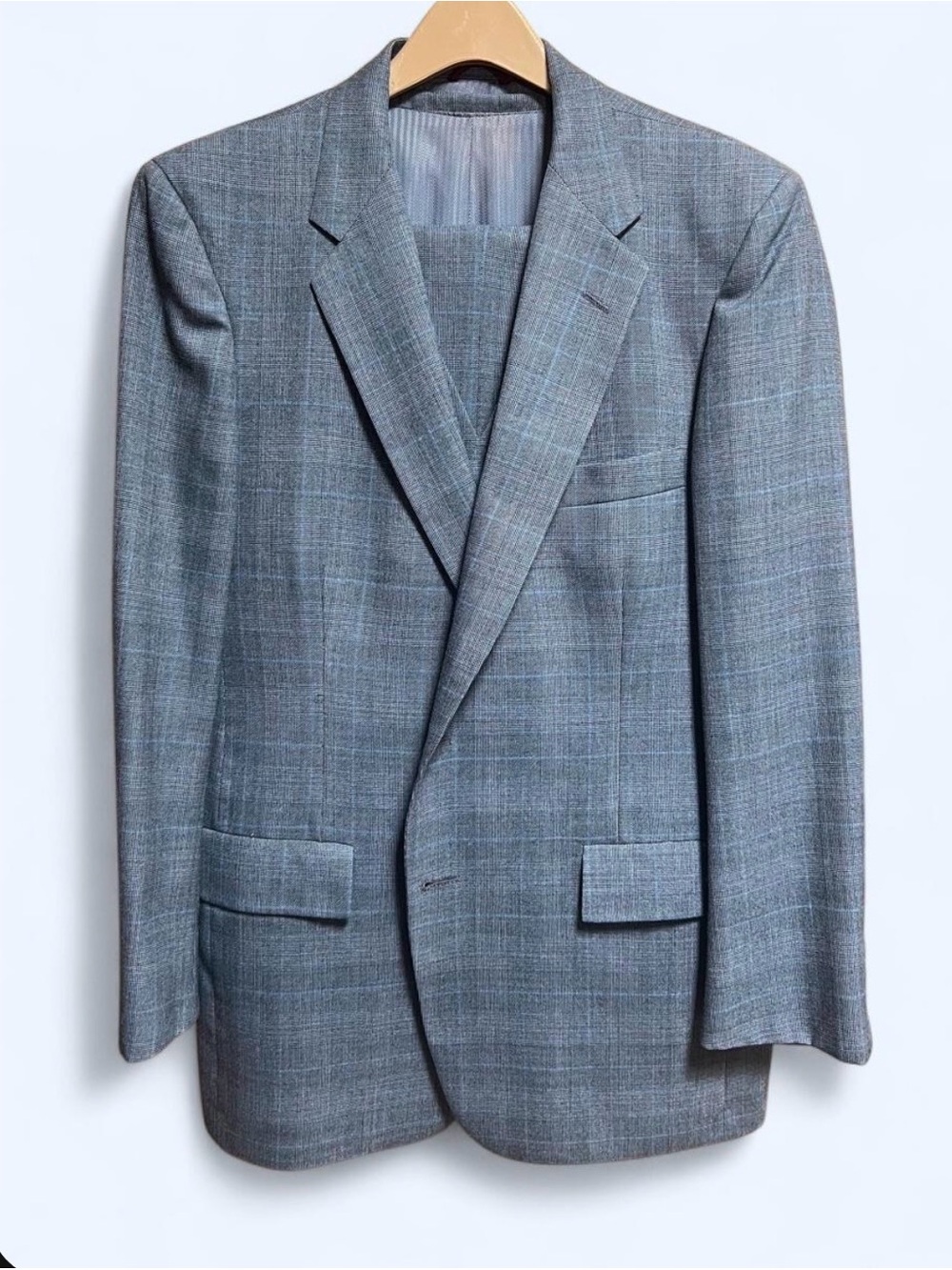 Vintage Hart Schaffner Marx 3-Piece Glen Plaid Suit 36W Peak Lapel